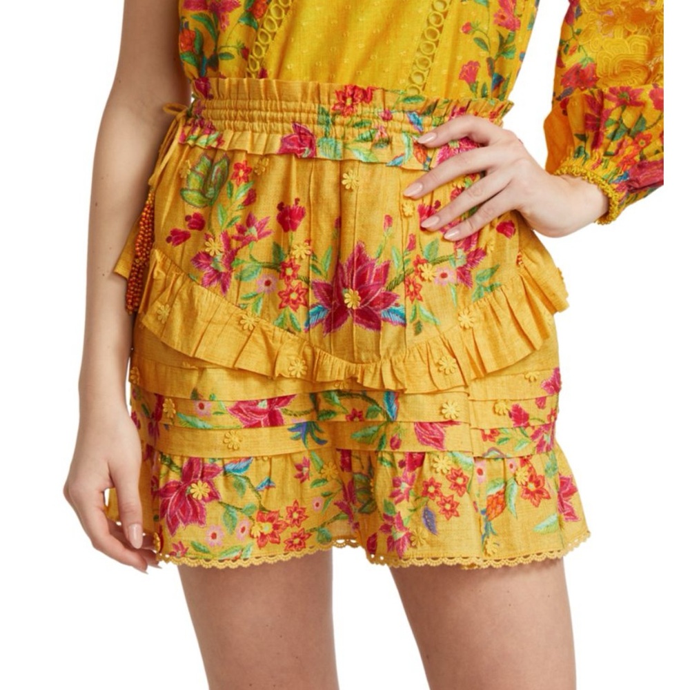 FARM Rio Yellow Ruffled Mini Skirt Resort Wear